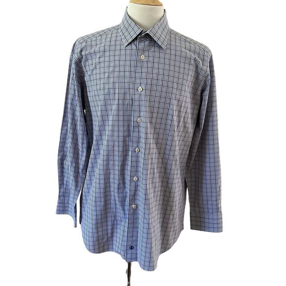 David Donahue Men’s Trim Long Sleeve Shirt Blue Plaid Size 17.5 34/35. - Picture 12 of 13